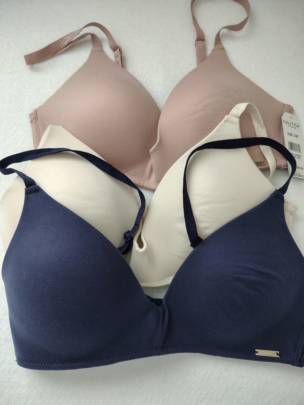 Nautica Women’s Wireless T-Shirt Bras - Navy, Cream, Blush (3-Pack)